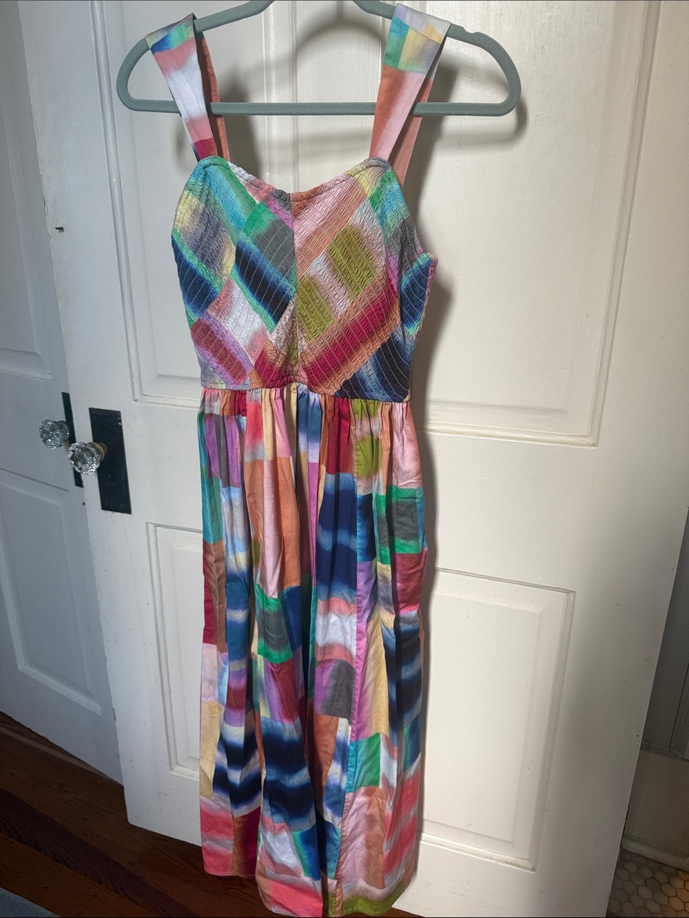 NIC+ZOE Multicolor Patchwork Midi Dress in Pink, Orange, Gray and Cream